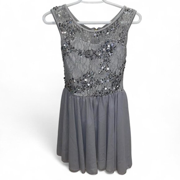 High-waisted, gray-silver, Sequin dress - Picture 1 of 5